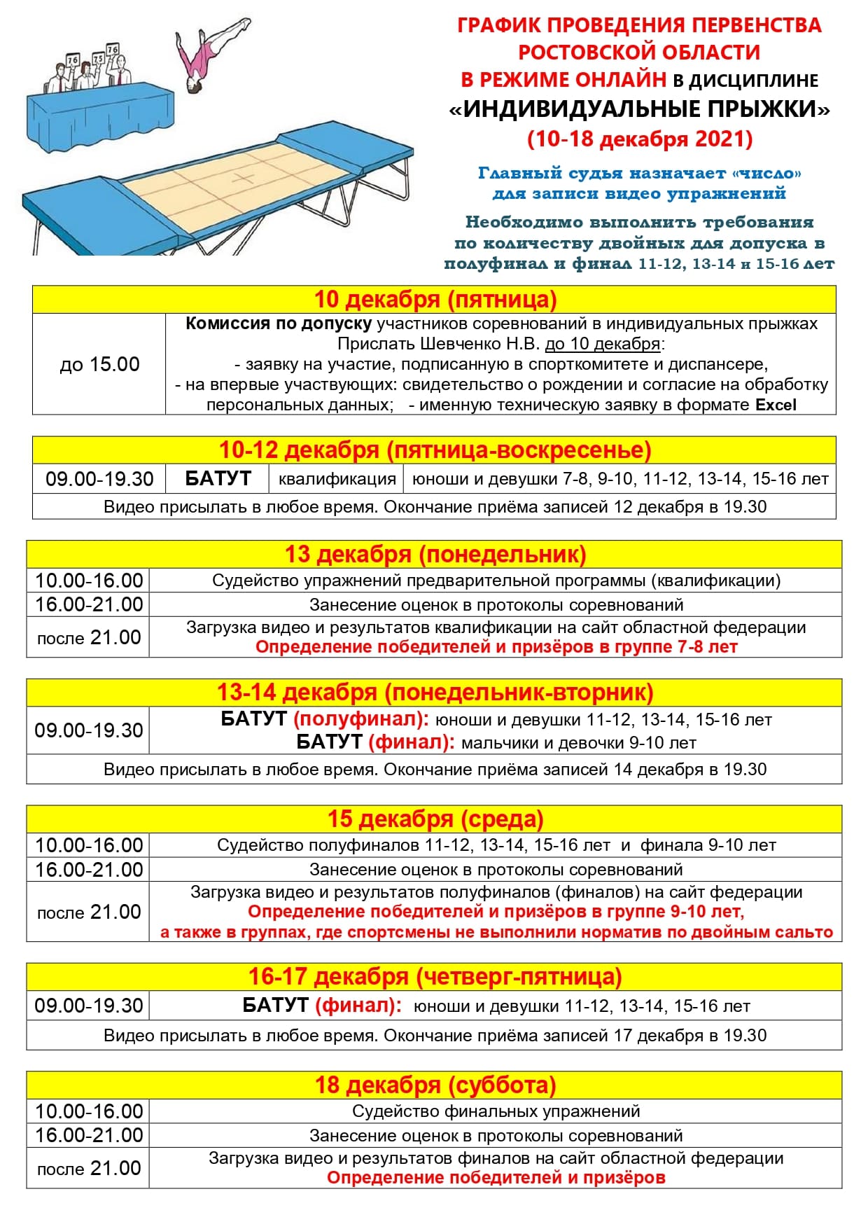 С 29 ноября по 25 декабря пройдут областные онлайн-соревнования донских  батутистов